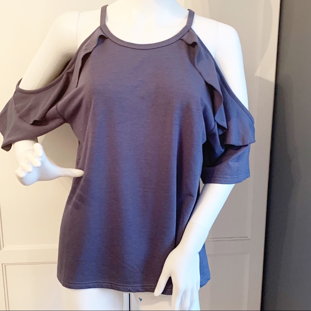 Thyme and Honey Cold Shoulder Ruffle Top
